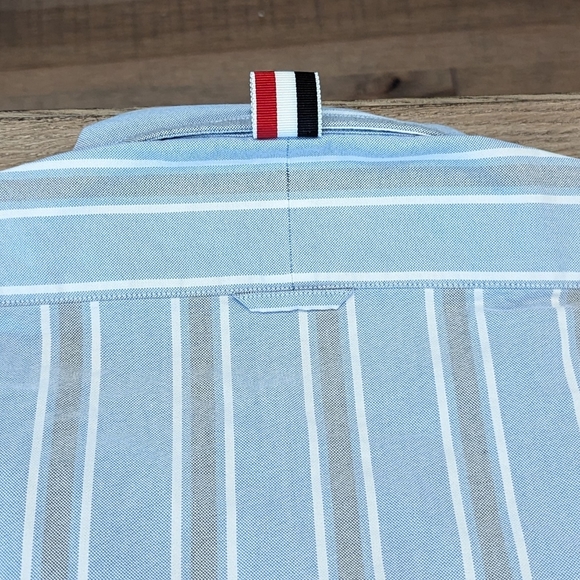 Mens THOM BROWNE Striped LS Sport Shirt Light Blue - Picture 6 of 6